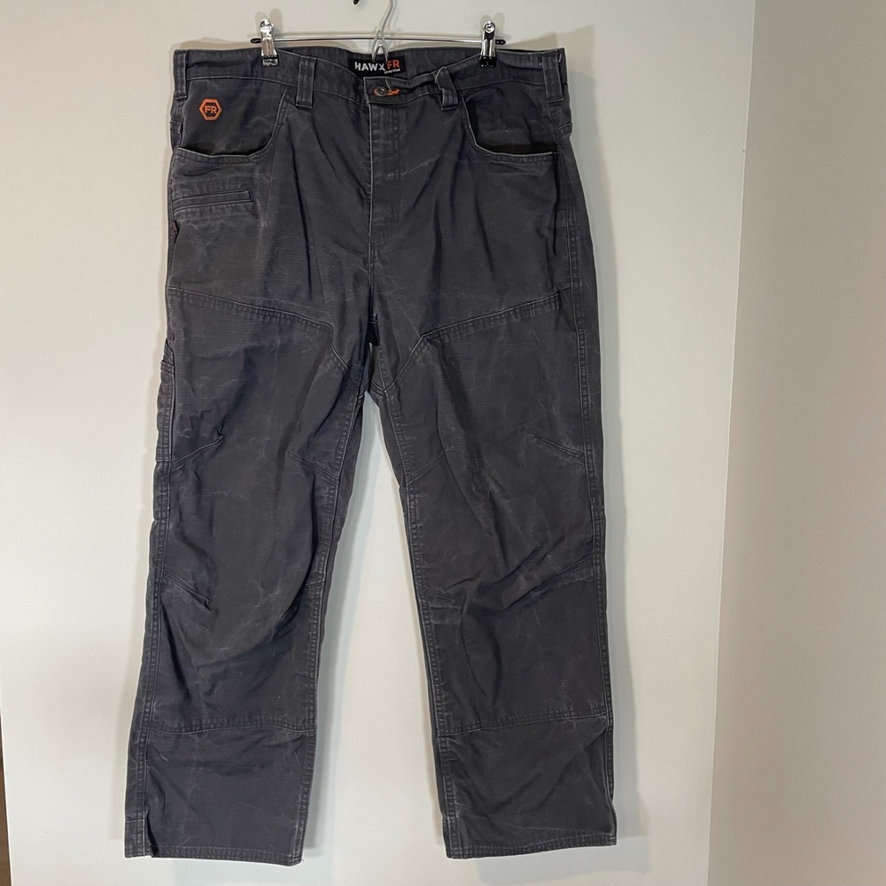 Hawx FR Mens Work Pants 42x32 Faded Gray Ripstop Utility Cargo Gorpcore FLAWS